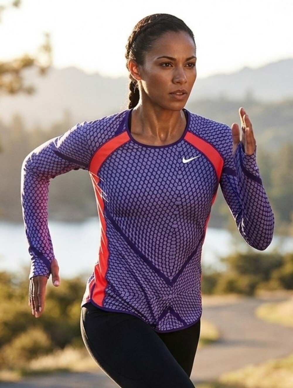 Nike Pro Hyperwarm Long Sleeve Running Top Purple Orange Honeycomb